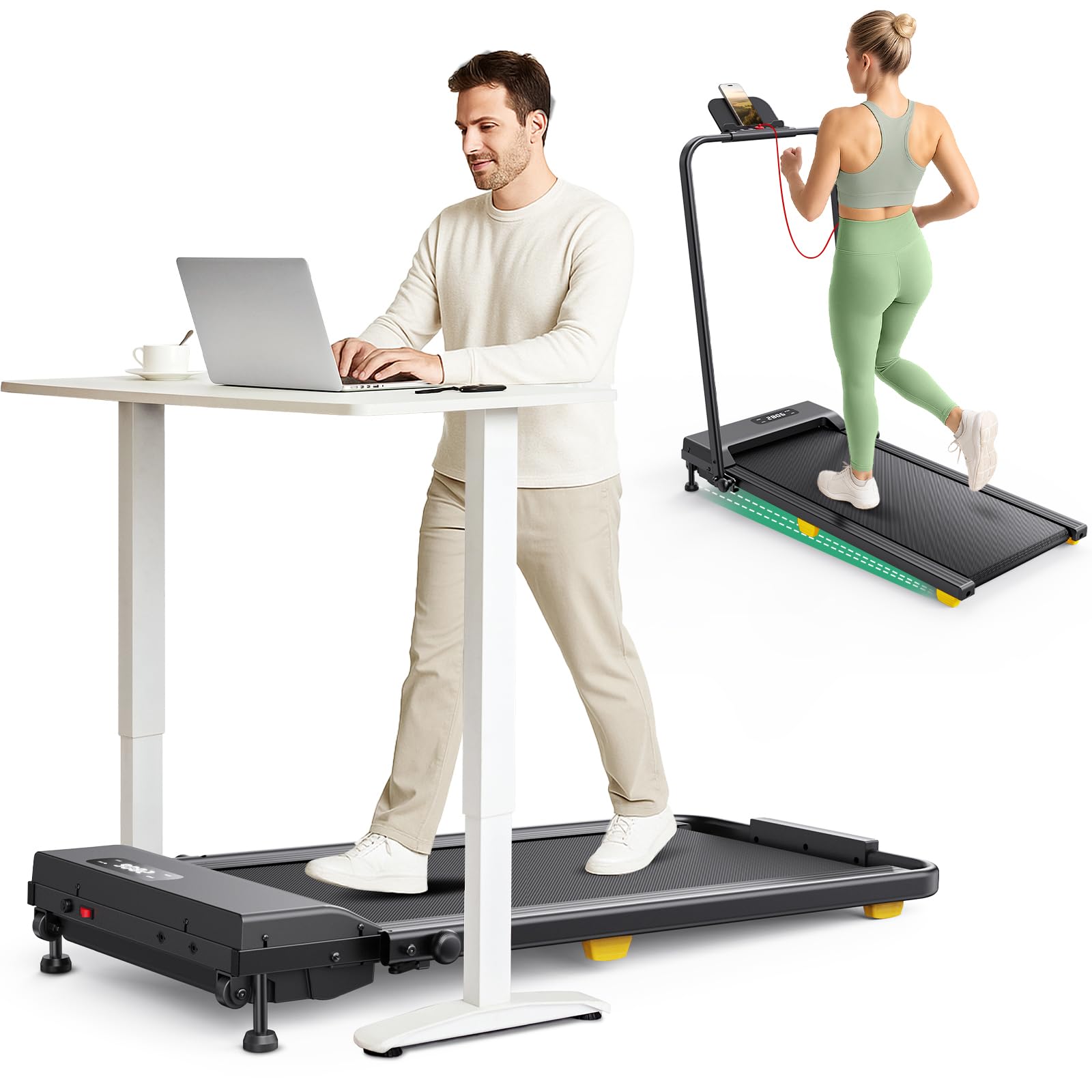 Walking Pad mit 9% Steigung, Laufband Klappbar mit Sicherheitsgriff, One-Touch-HIIT-Modus, Gehen, Joggen oder Laufen fürs Homeoffice, Kein Zusammenbau erforderlich, Fernbedienung & LED-Anzeige