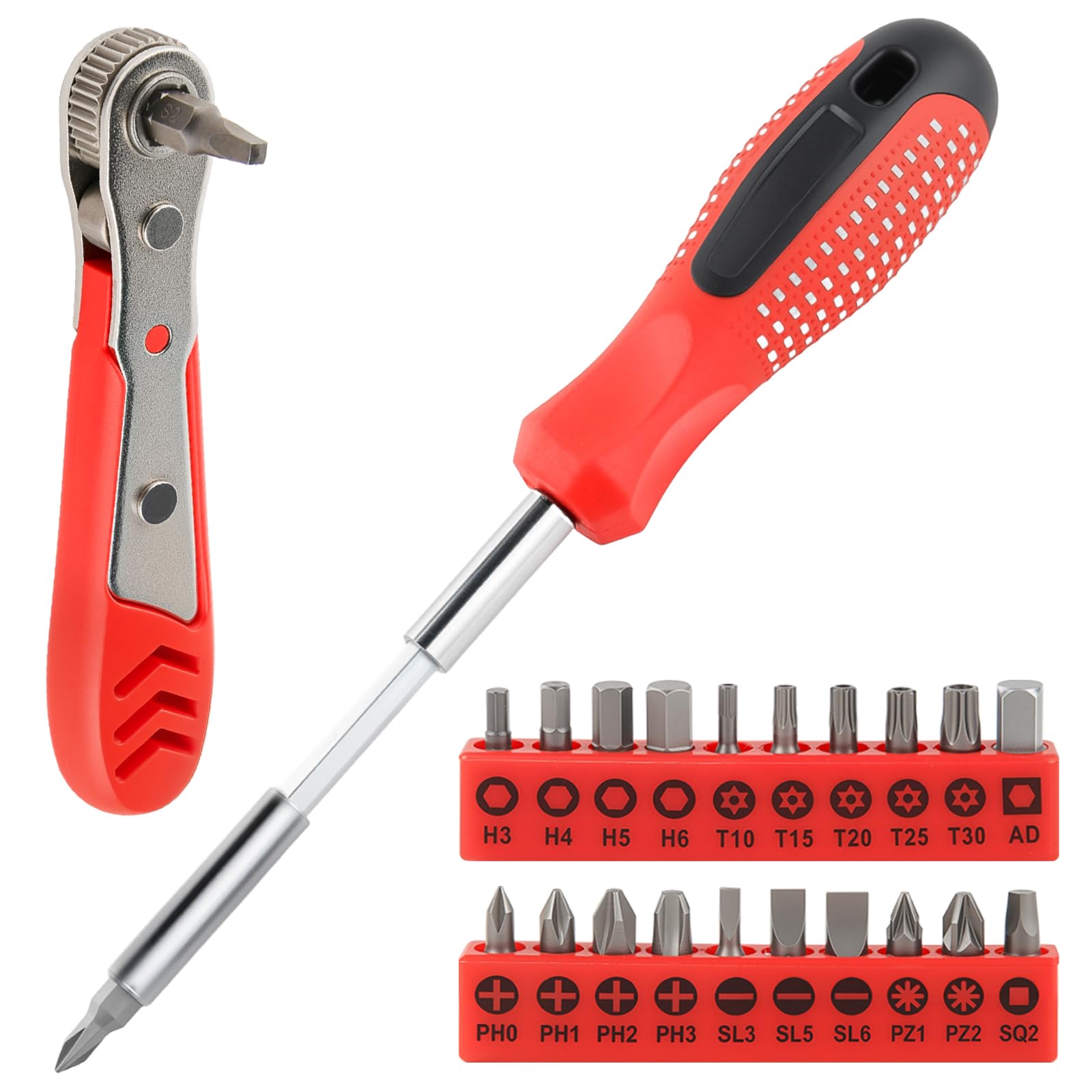 Magnetic Screwdriver, Screwdriver Set, Multi Bit Ratcheting Screwdriver Set with with Phillips,Slotted,Hex,Square,Torx