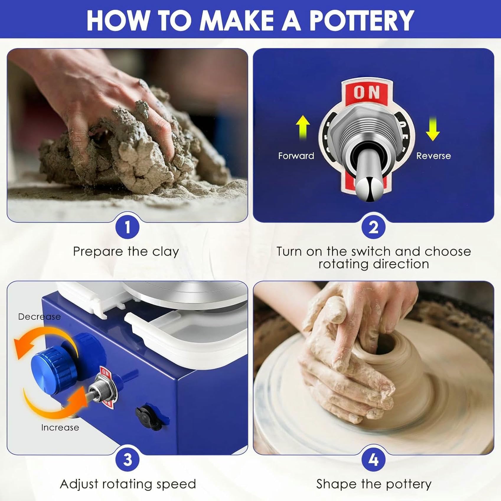 Pottery Wheel Machine with Removable ABS B, Electric Pottery Kit for Hand Trimming, Versatile Craft Tool for Clay Sculpting and Art Projects