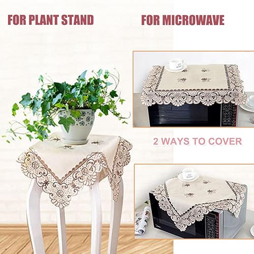 Miniatura 4 de LeLehome - Mantel de encaje bordado con flores cafés, color crema y beige, diseño clásico y tela que no se arruga para mesa de comedor