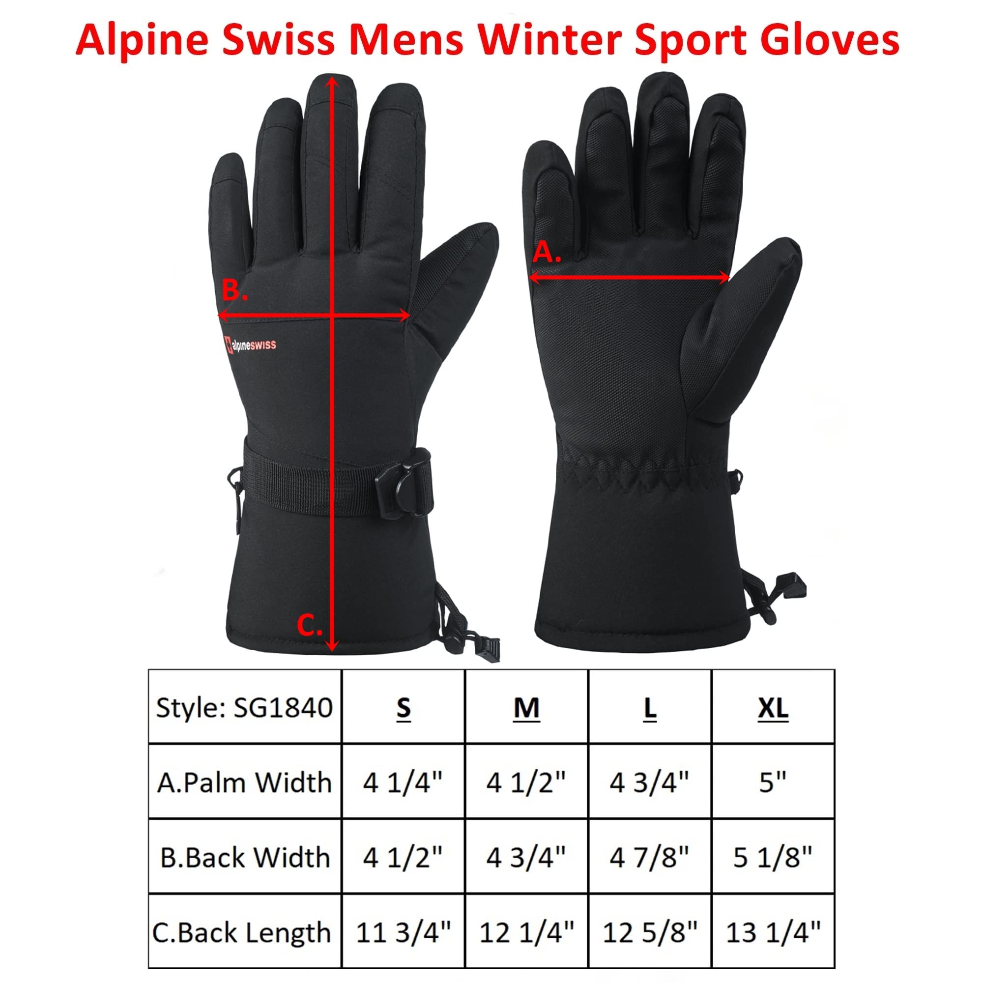 alpine swiss Męskie wodoodporne rękawice narciarskie sporty zimowe snowboard wiatroszczelne ciepłe 3M Thinsulate