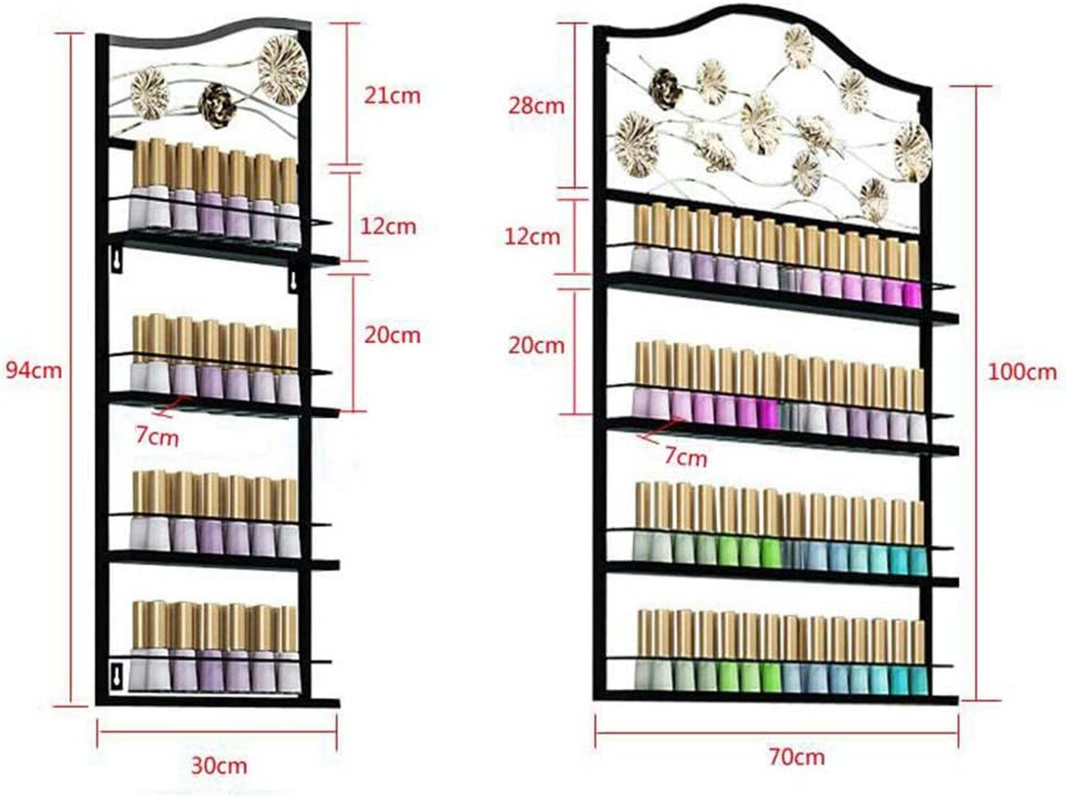 Porta Smalto da Parete: Porta Smalto da Parete in Metallo a 4 Strati - Elegante Organizer per Salone di Bellezza, Rossetti e flaconi di Profumo - Soluzione espositiva salvaspazio
