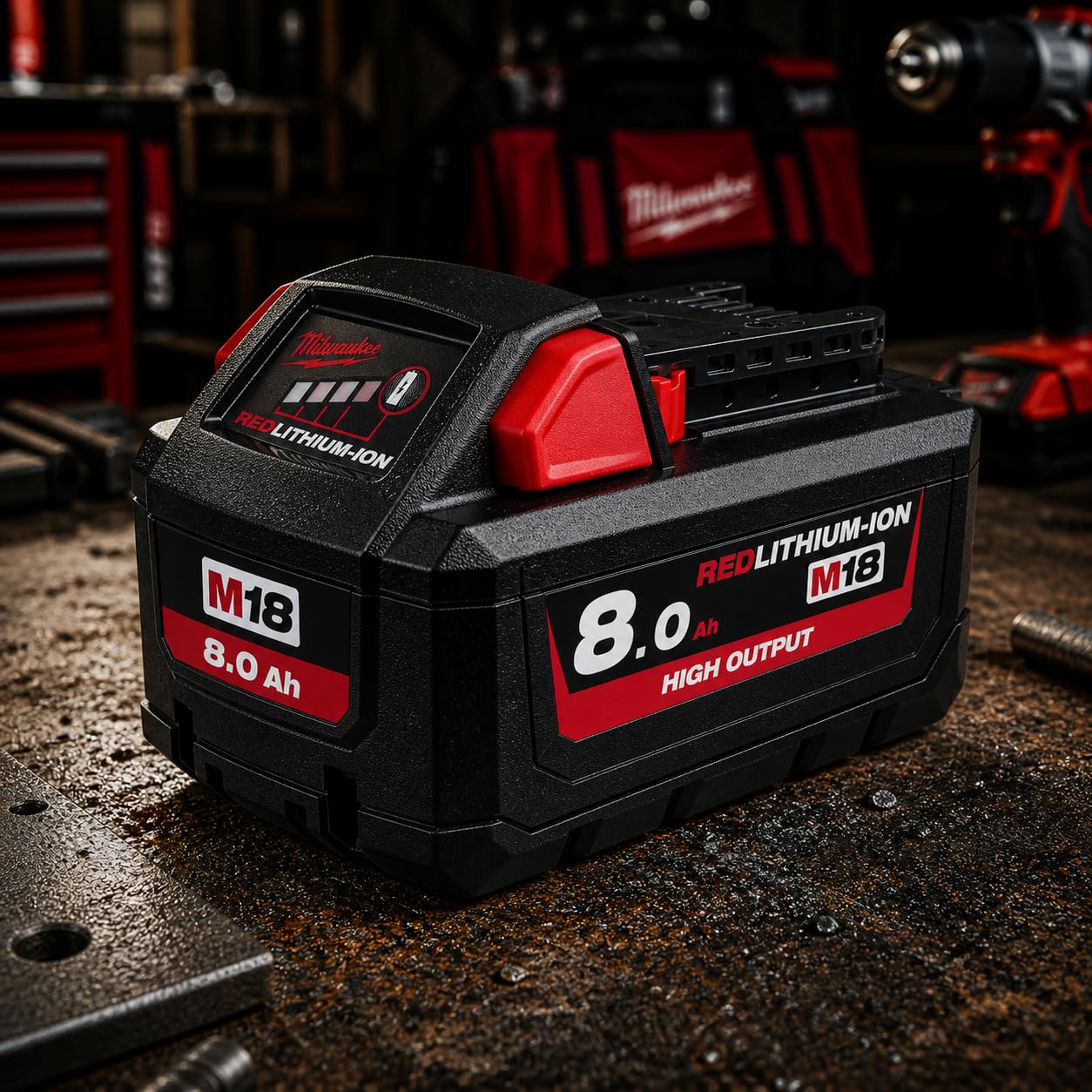 Batteria compatibile con Milwaukee M18 - M18 HB8, M18FB8, M18FB8, batteria di ricambio agli ioni di litio ad alta potenza con indicatore LED, massima potenza, lunga durata e energia affidabile