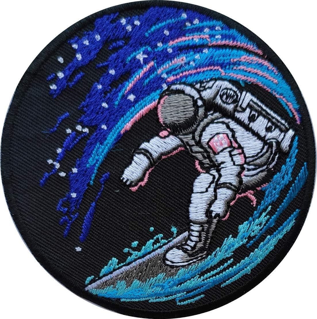 Space Surfing Astronaut Patch - Cool Space Surfer Patches, 3 inches - Embroidered Iron on/Sew on for Backpack, Hat, Jacket, Hoodie