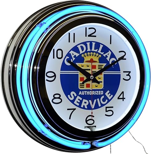 Cadillac Authorized Service Blue Double Neon Publicidad Reloj Hombre Cueva Garaje Decoración