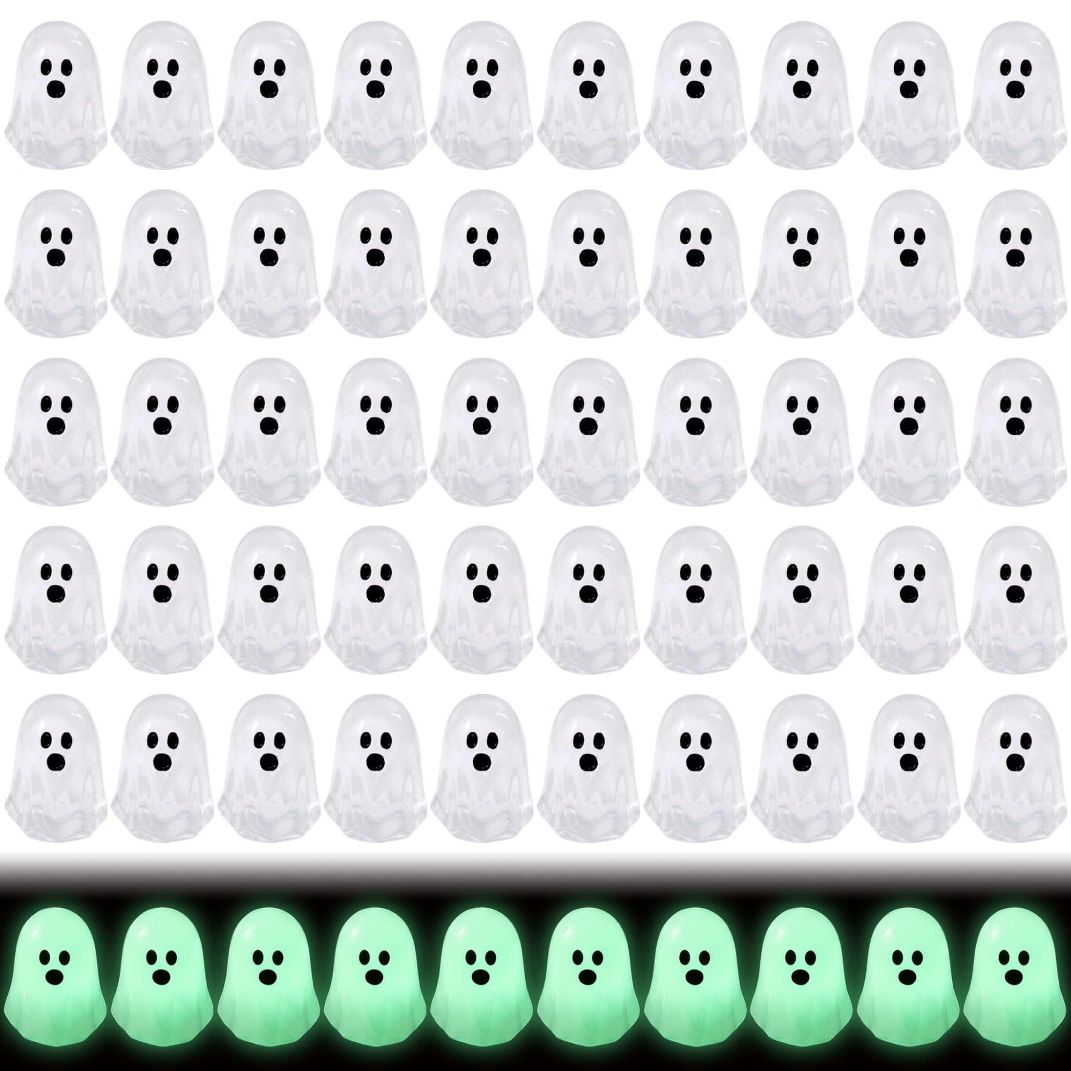 Takingup Mini Halloween Figurines, 60Pcs Glow-in-the-Dark White Resin Tiny Ghost Decorations Mini Resin Figurines