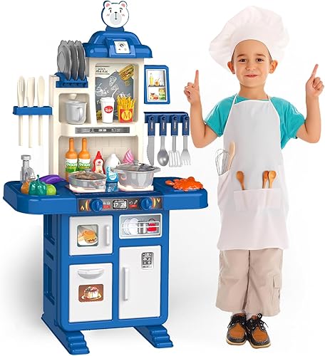 Juego de cocina interactivo para niños con luces y sonidos realistas, accesorios de cocina de juguete de 46 piezas