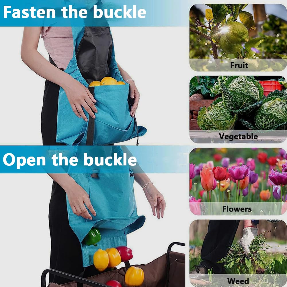 GORGECRAFT Ensemble de Tablier de Jardin en Tissu Vert Lavable à l'eau Pochette de Récolte de Légumes Sac de Cueillette de Fruits avec Poche à Dégagement Rapide Gants de Travail en Nylon