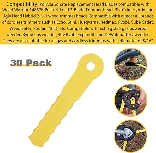 Miniatura 3 de 70289A - Cuchillas de repuesto compatibles con Weed Warrior 14867B Push-N-Load 3 cuchillas y cabezal Pivotrim Hybrid 2-N-1 (paquete de 30)