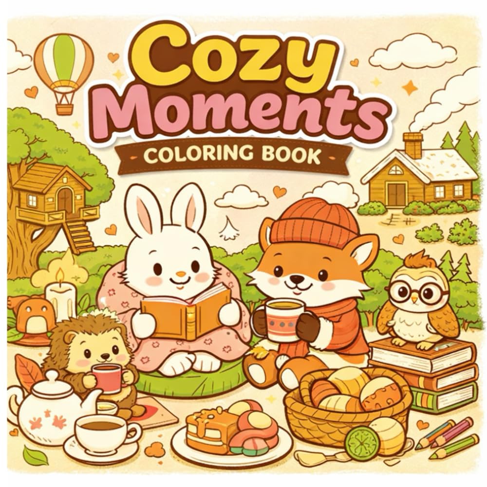 Cozy Moments Coloring Book: For Adults and Teens Featuring Cute Characters and Relaxing Scenes Bold, Easy and Mindful Coloring