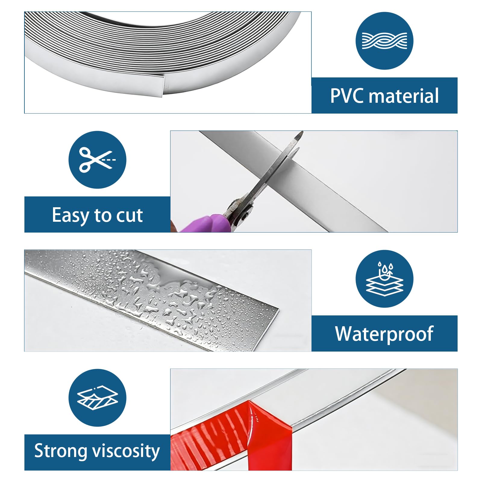 Molduras Decorativas Autoadhesivas Plata Mate Despegar y Pegar, Tiras de Pared de PVC Flexibles, Ideales para Paredes, Espejos, Techos, Suelos, Armarios, Azulejos (12M x 2cm)