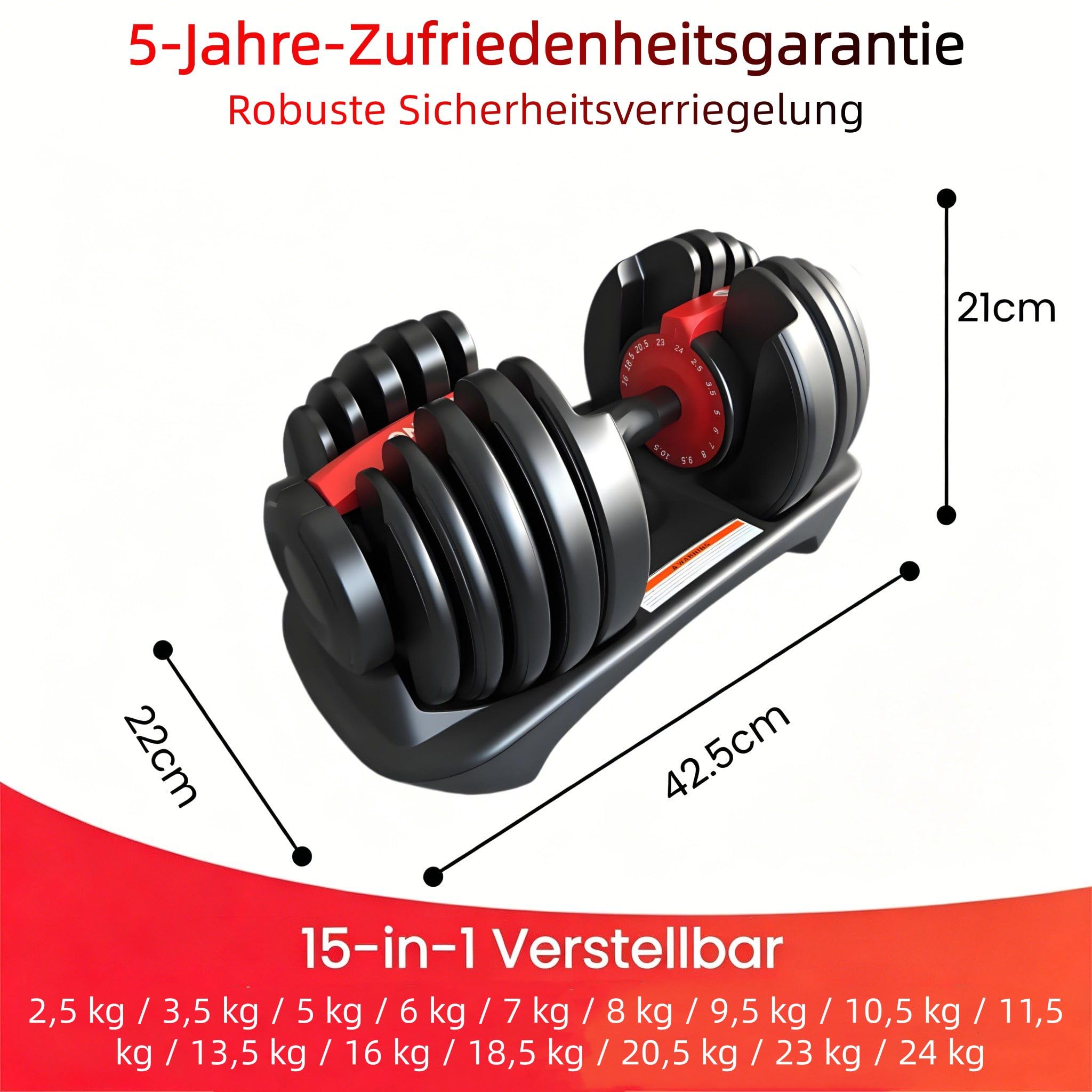 HAKENO 2x24kg/40kg Verstellbare Hanteln 15 in 1 Hantelset Einstellbare Platzsparende Hanteln, Kraftraining und Heimtraining Variable Gewichte platzsparend（24-40kg）