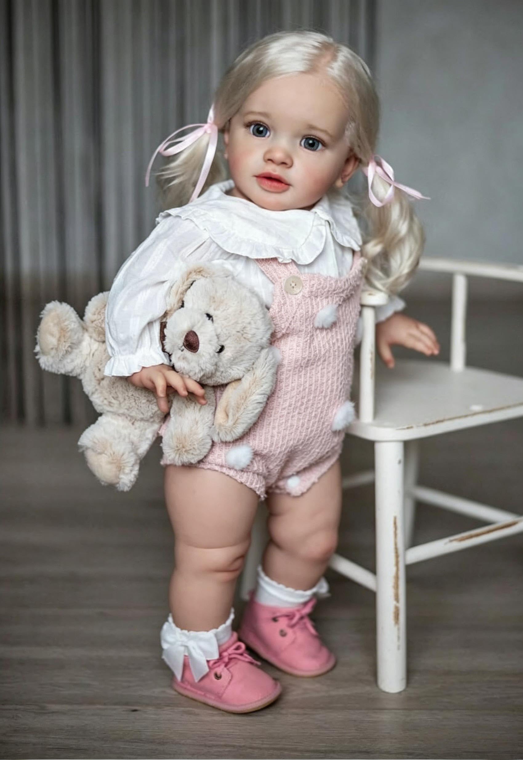 RXDOLL 26 inch Huge Size Reborn Baby Dolls Girl Cloth Body Reborn Toddler Dolls Silicone Babies Lifelike Baby Girl Doll with Long Blonde Hair Realistic Reborn Dolls Real Size for Children