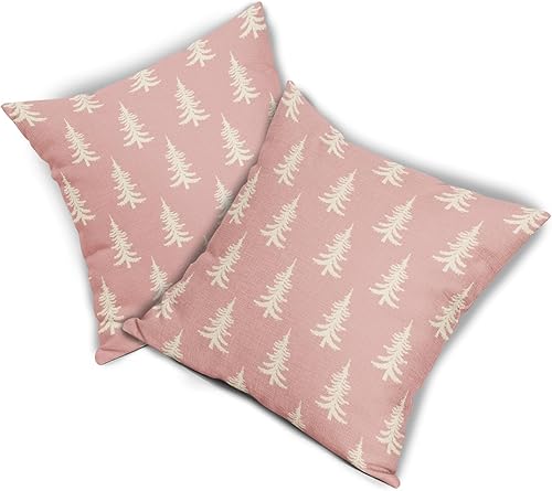 Miniatura 8 de Juego de 2 fundas de almohada de Navidad de 18 x 18 pulgadas, color rosa, estilo rústico, estampado de invierno, fundas de almohada decorativas para