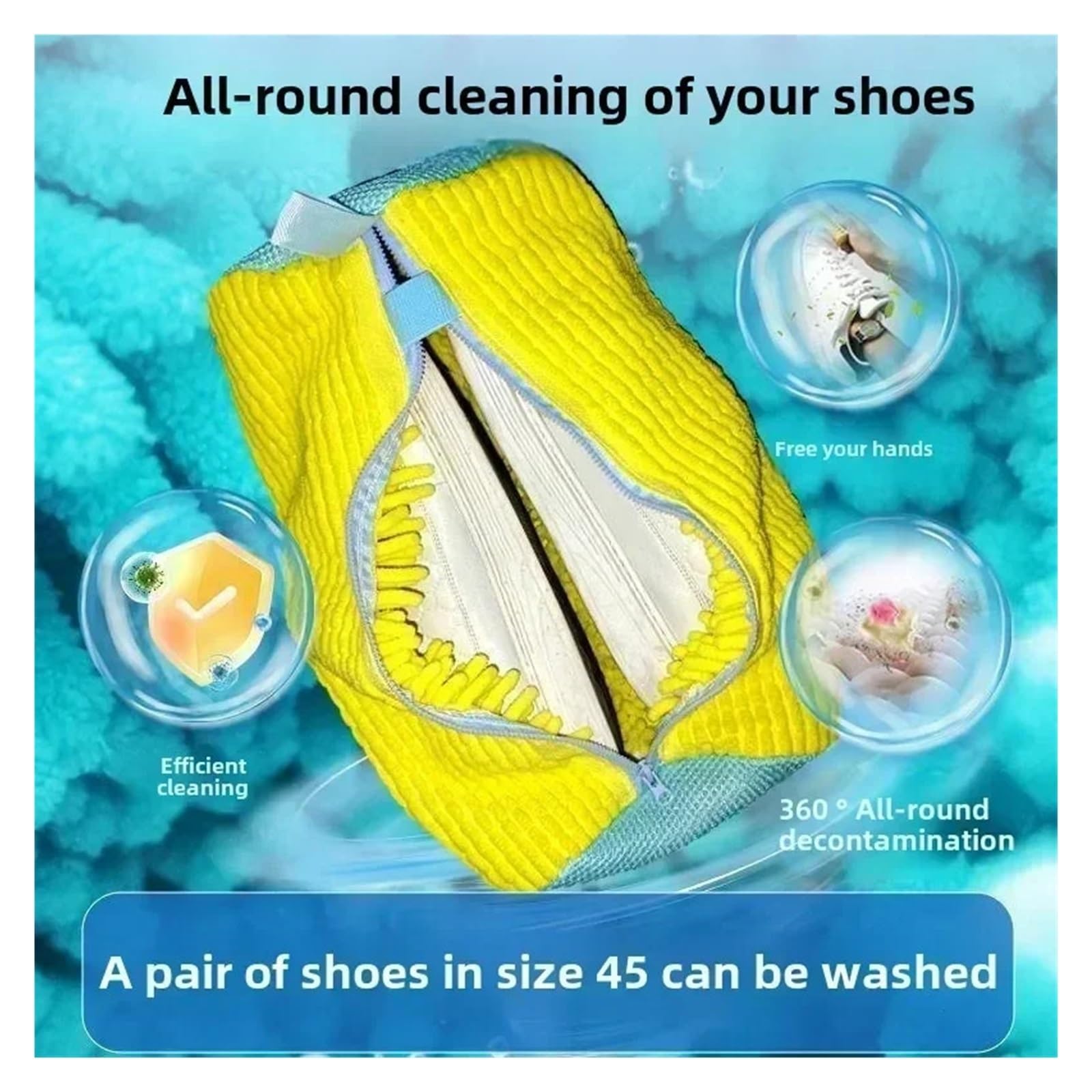 1/2/4 Stück maschinenwaschbarer Schuhwasch-Trockenbeutel mit weicher Faser(4PCS-Yellow)
