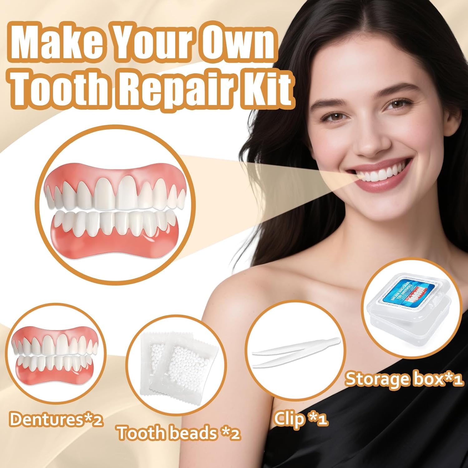 Moldable False Teeth, Dentures for Women and Men, Upper and Lower Silicone Denture Set, Fix your Smile in Minutes, 1PCS