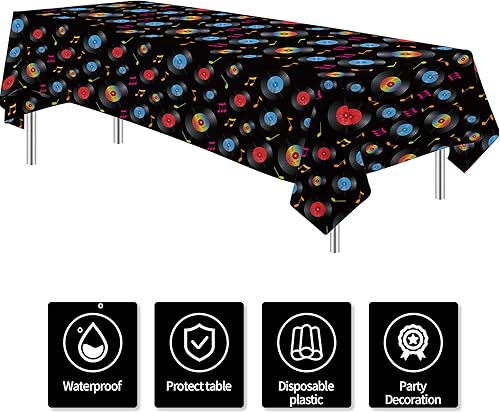 Miniatura 2 de Mantel para decoración de fiesta de discos, 3 piezas desechables con temática retro de los años 50, suministros de fiesta de música rock de los años