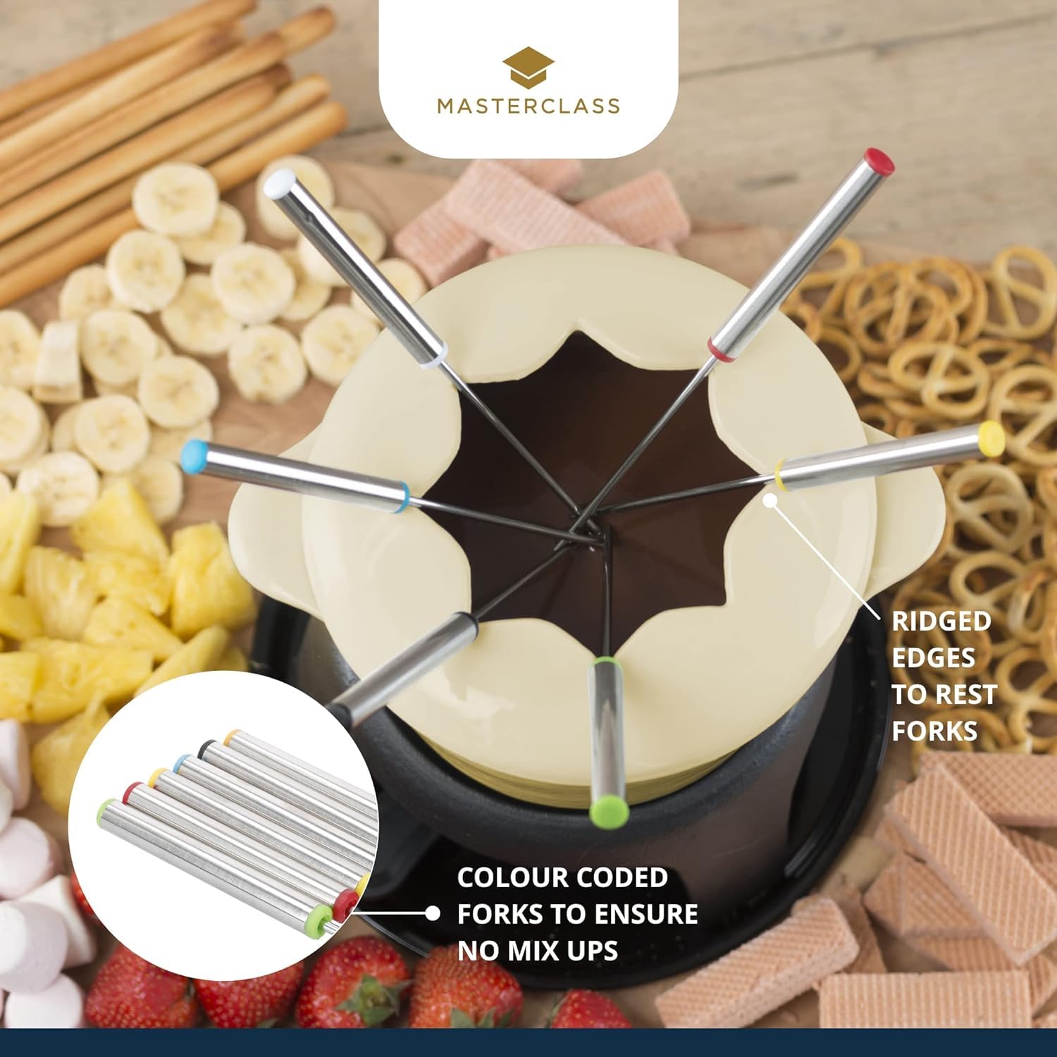 MasterClass Set Fonduta in Ghisa (per Fonduta di Cioccolato, Carne e Formaggio), 21 x 18 cm, Beige
