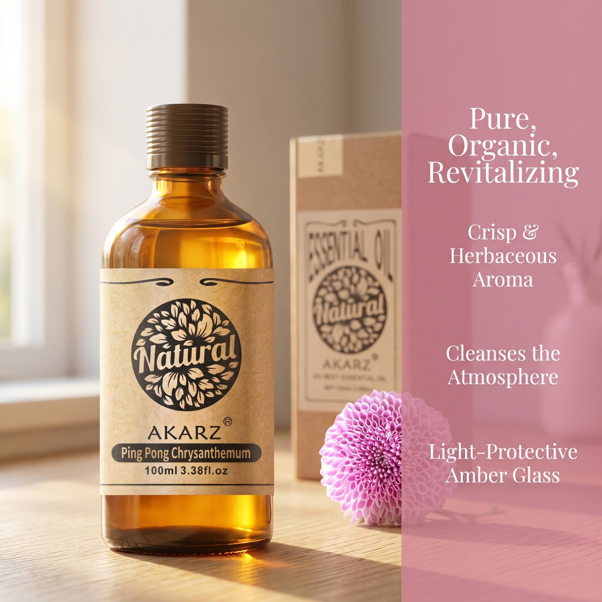 AKARZ 100ml Olejek esencjny z Chryzantemy Ping Pong - Naturalny olejek aromatyczny do dyfuzorów, lamp aromatycznych i aromatów pomieszczeń