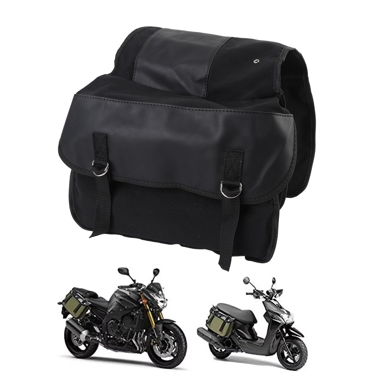 Luocute Sakwy Motocyklowe, Wodoodporne Płótno PU Skóra Rowerowa Torba na Tylne Siedzenie z Podwójnymi Kieszeniami Bocznymi i Regulowanym Paskiem, na Jazda Rowerze Podróżowanie Dojazdy (BLACK)