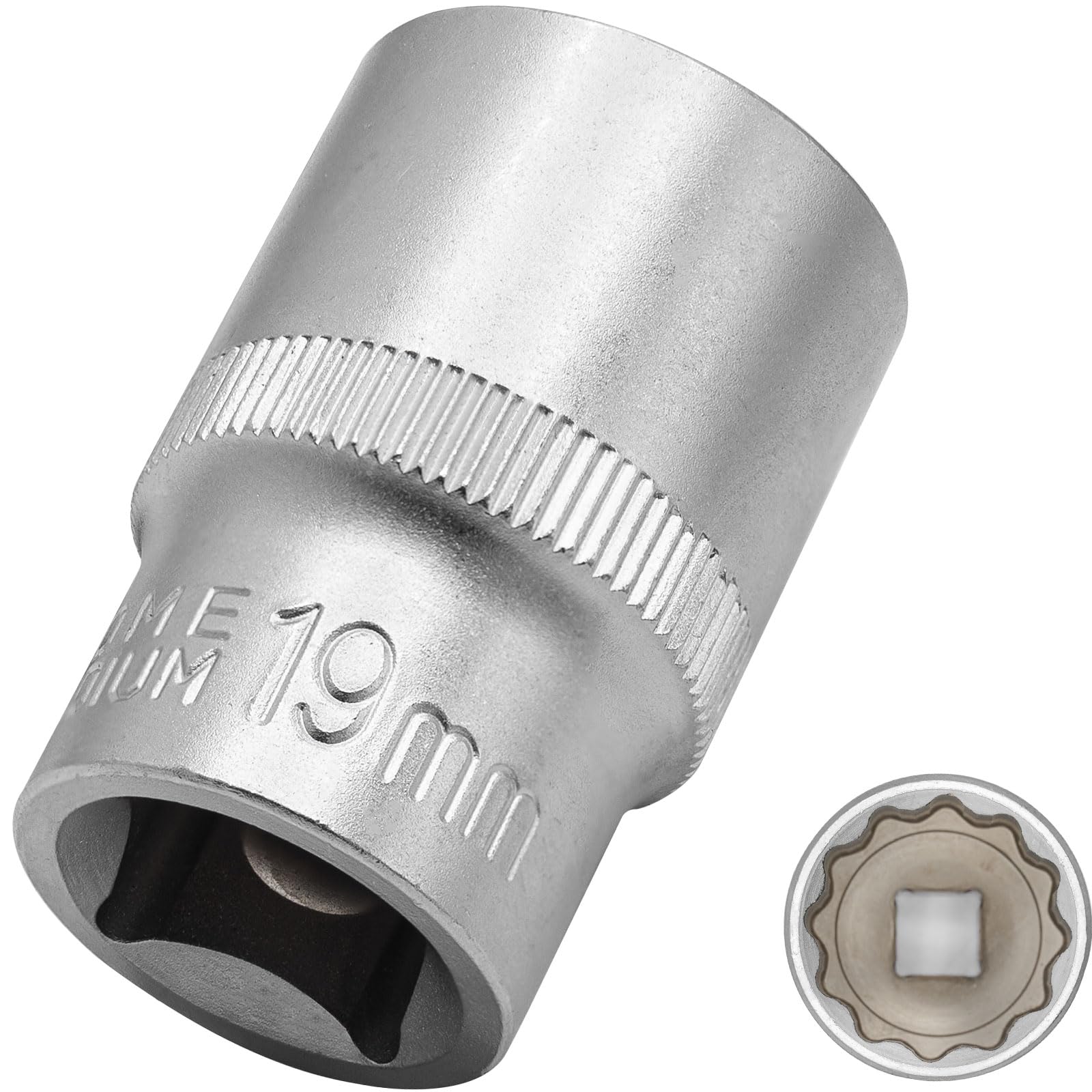 Dakcos 19Mm Spline Socket 1/2" Drive Multi-Tooth 12 Ponit Socket Spanner,Cr-V, Mat Chrome Finis