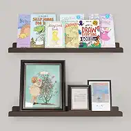 Picture Ledge Shelf with Lip, Brown Floating Shelves for Wall Set of 2, 24 inch Wall Floating Shelves for Bedroom Living Room Bathroom Kitchen