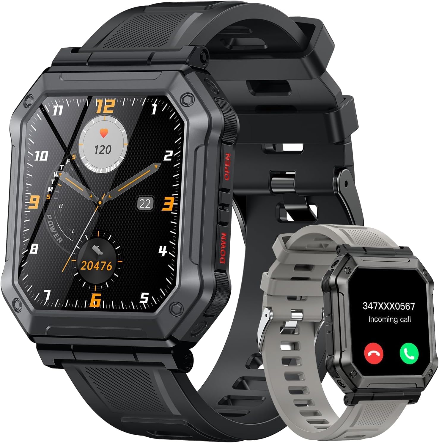 Hcosmy Smartwatch, Fitness Tracker, 100 Days Extra-Long Battery, New Real-time Elevation, IP68 Waterproof, AI Voice, Heart Rate Sleep Monitor, 2'' Military SportWatch for men and women