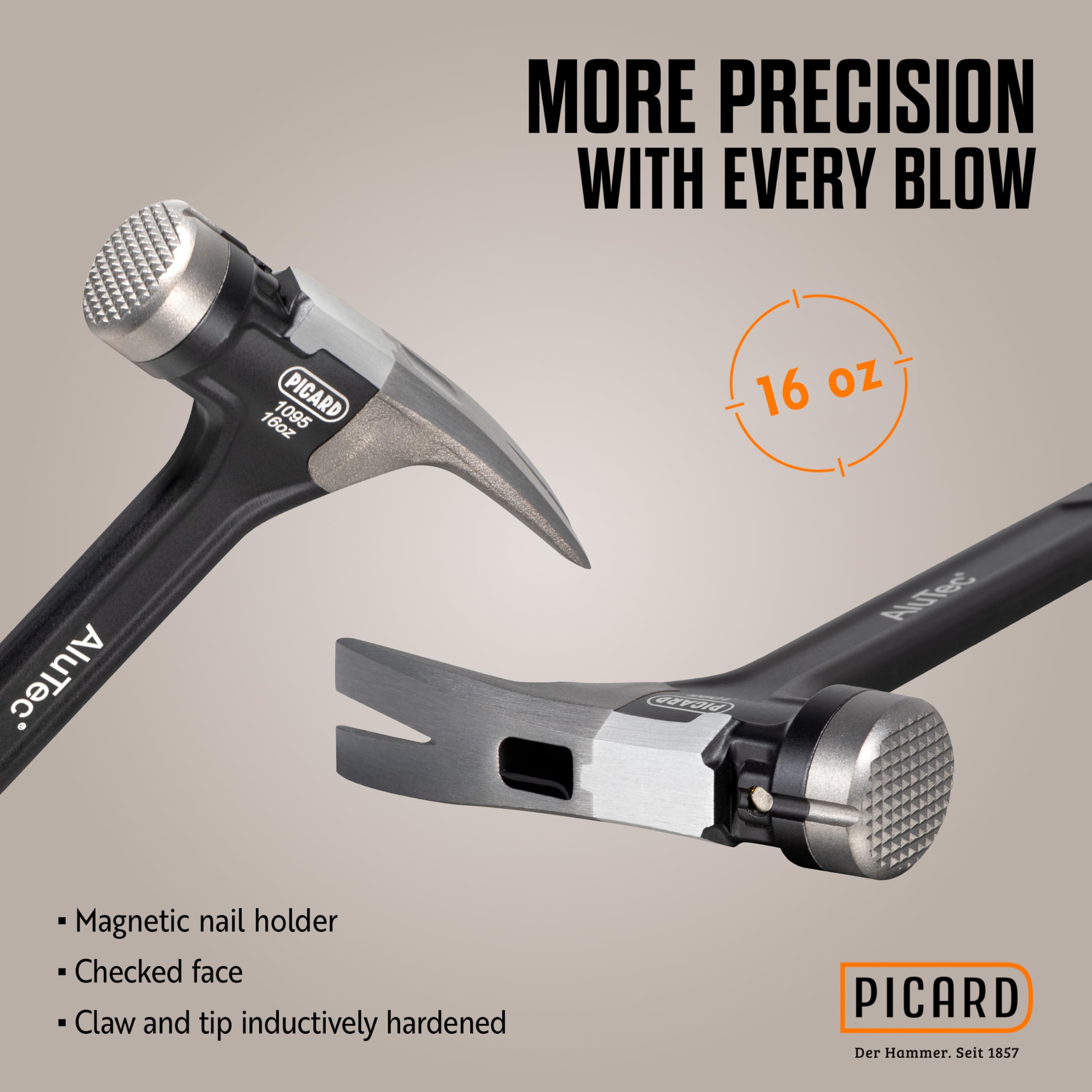 PICARD Martello da carpentiere AluTec®, No. 1095 | Martello carpentiere professionale con testa ibrida in acciaio e alluminio | Hammer ergonomico ad alte prestazioni | Innovazione e comfort