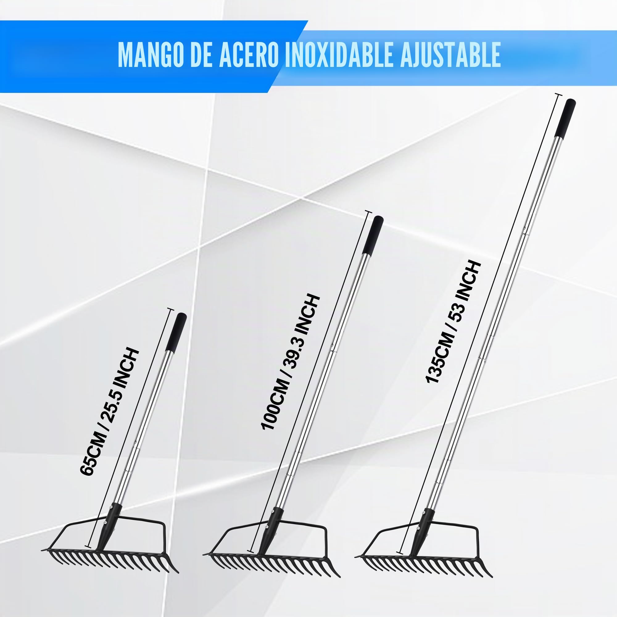 Baraystus Rastrillo de jardín resistente de acero inoxidable para nivelar suelo arenoso y recoger hojas