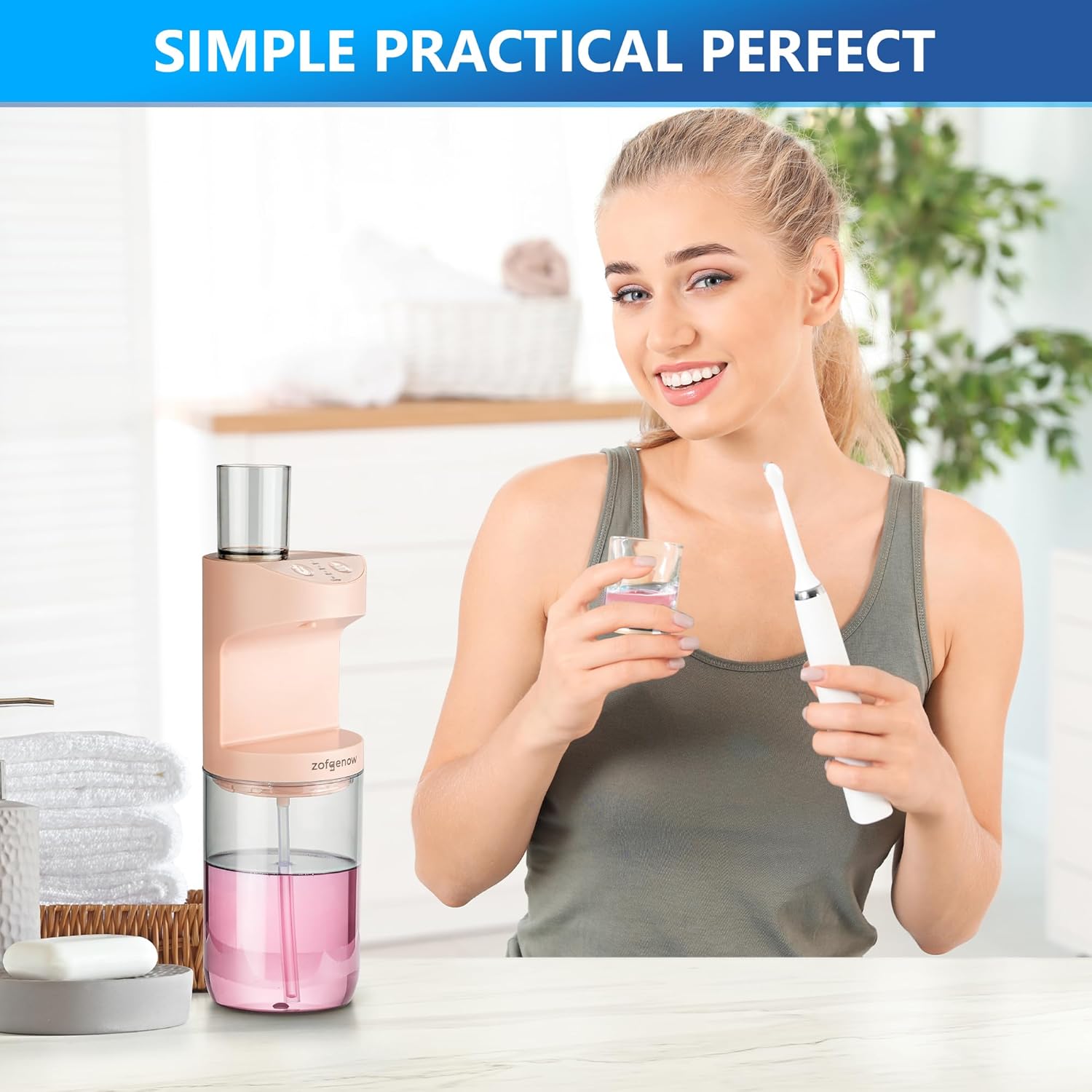 Automatic Mouthwash Dispenser for Bathroom,Bathroom Accessories 19.4 Fl Oz Dispensers with Magnetic Cups,Wall Mounted Dispenser,Suitable for All Age Groups,Pink - Image 2