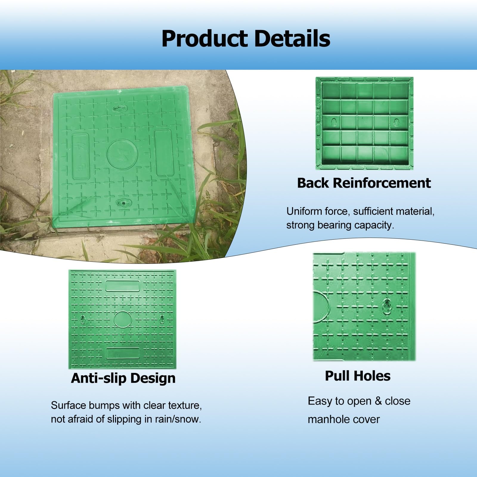 Couvercle Fosse Septique Invisible Carré 60x60cm - Plastique PP Charge 200kg Pour Pelouse Et Jardin