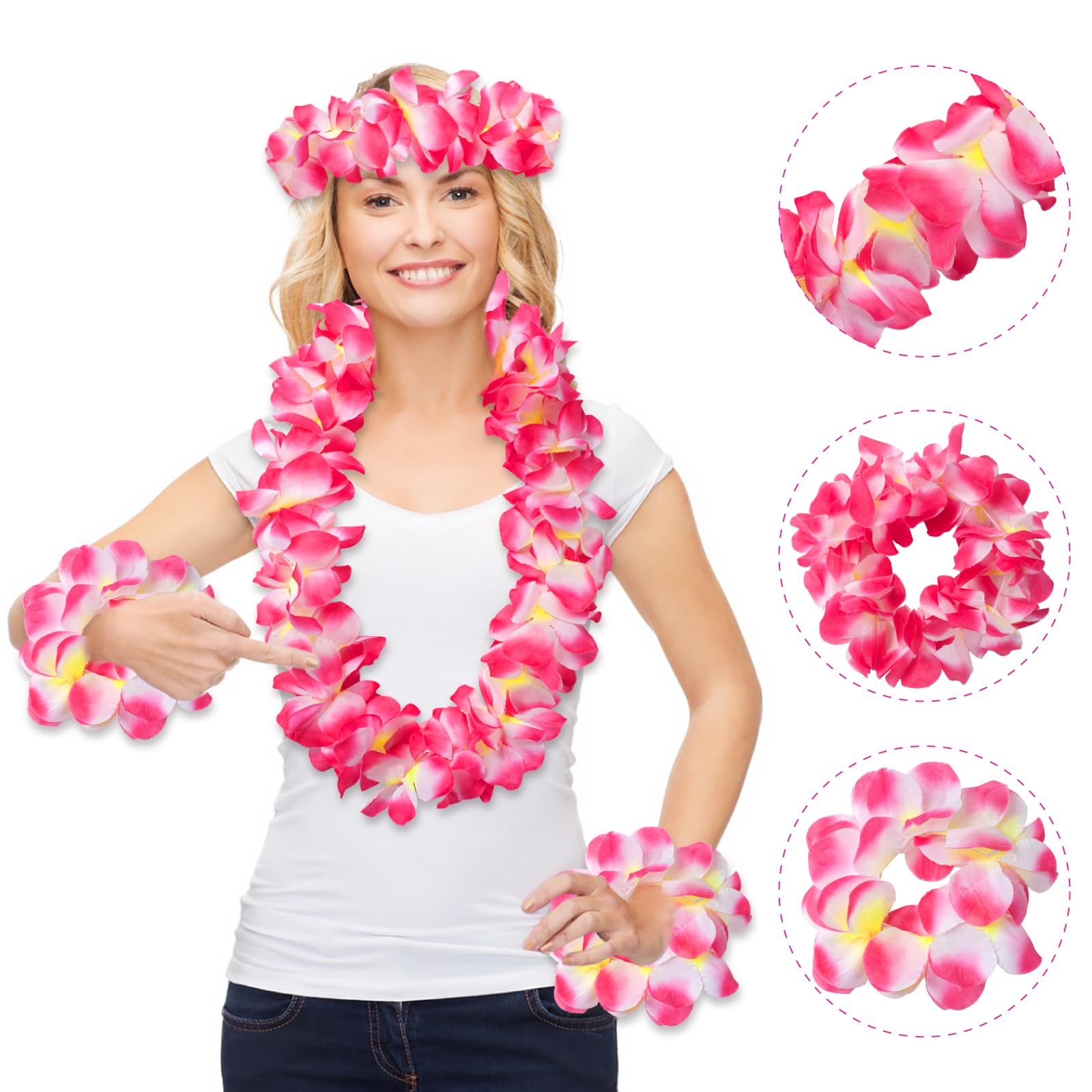 Set Completo Le Hawaiane: Collana, Fascia E Bracciali Per Un Look Tropicale Perfetto Per Matrimoni, Feste E Decorazioni (Bianco)