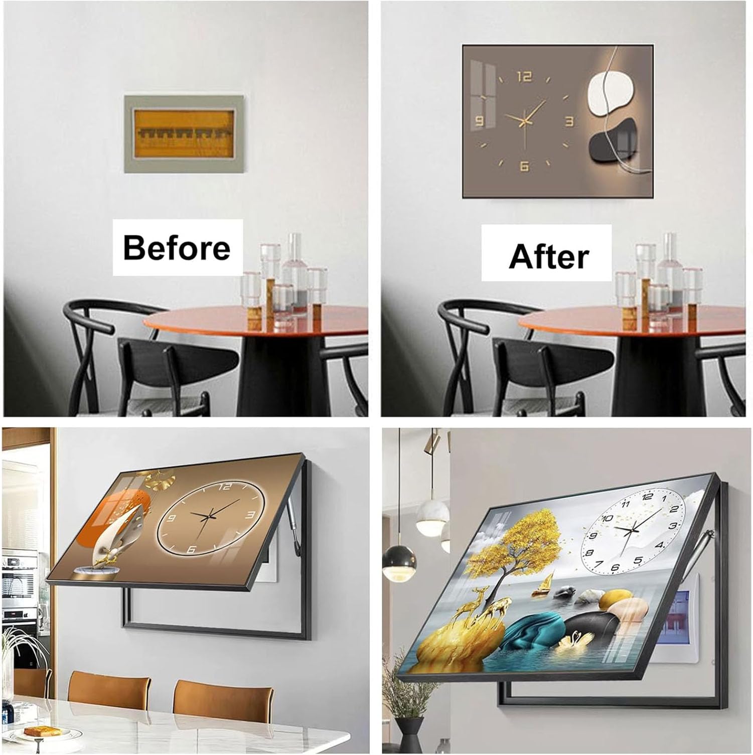 Quadro Decorativo Per Coprire Scatola Fusibili O Contatore – 30x40 Cm, Apertura A Sinistra, Telaio PS Nero, Cristallo Antipolvere