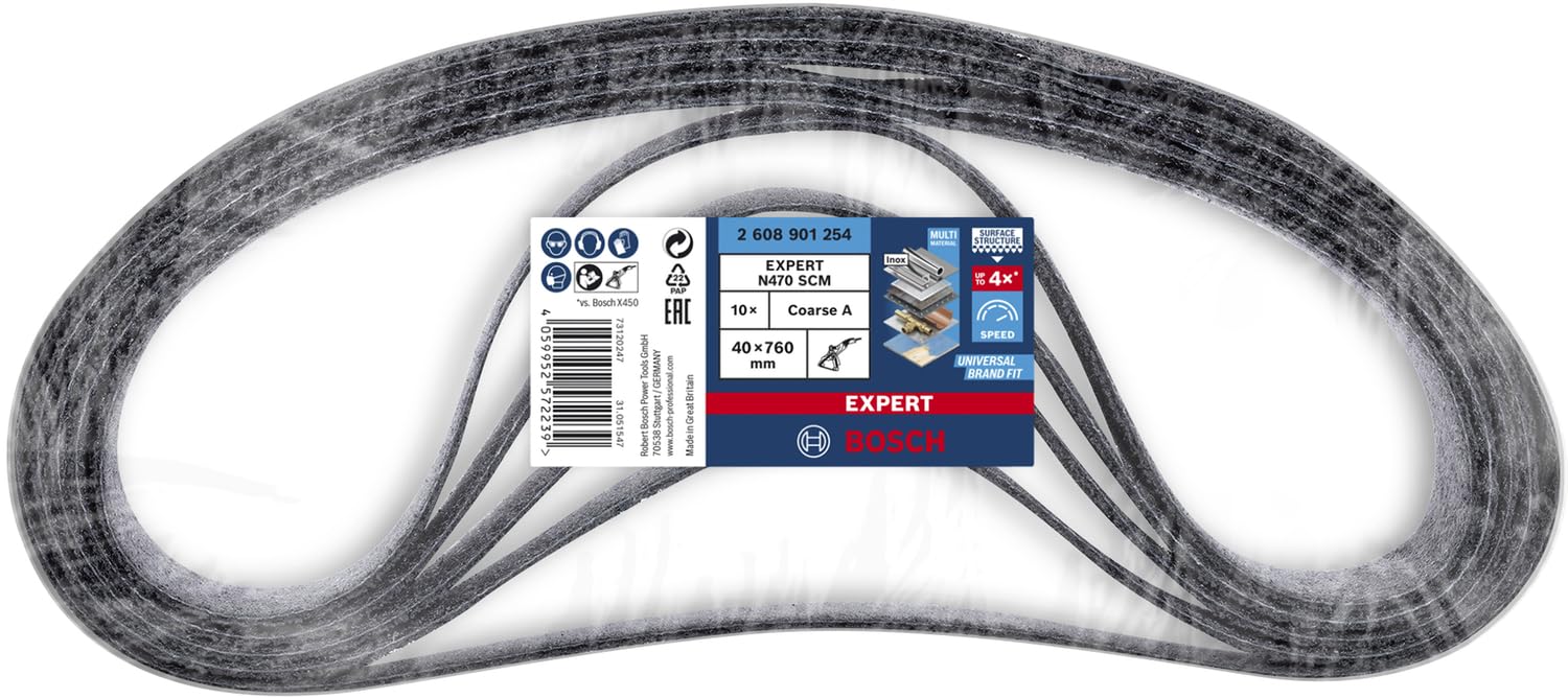 Bosch Professional 10 x Bandas de lija Expert N470, para Láminas de acero, Anchura 40 x Longitud 760 mm, Grano grueso, Accesorios Lijadora de banda
