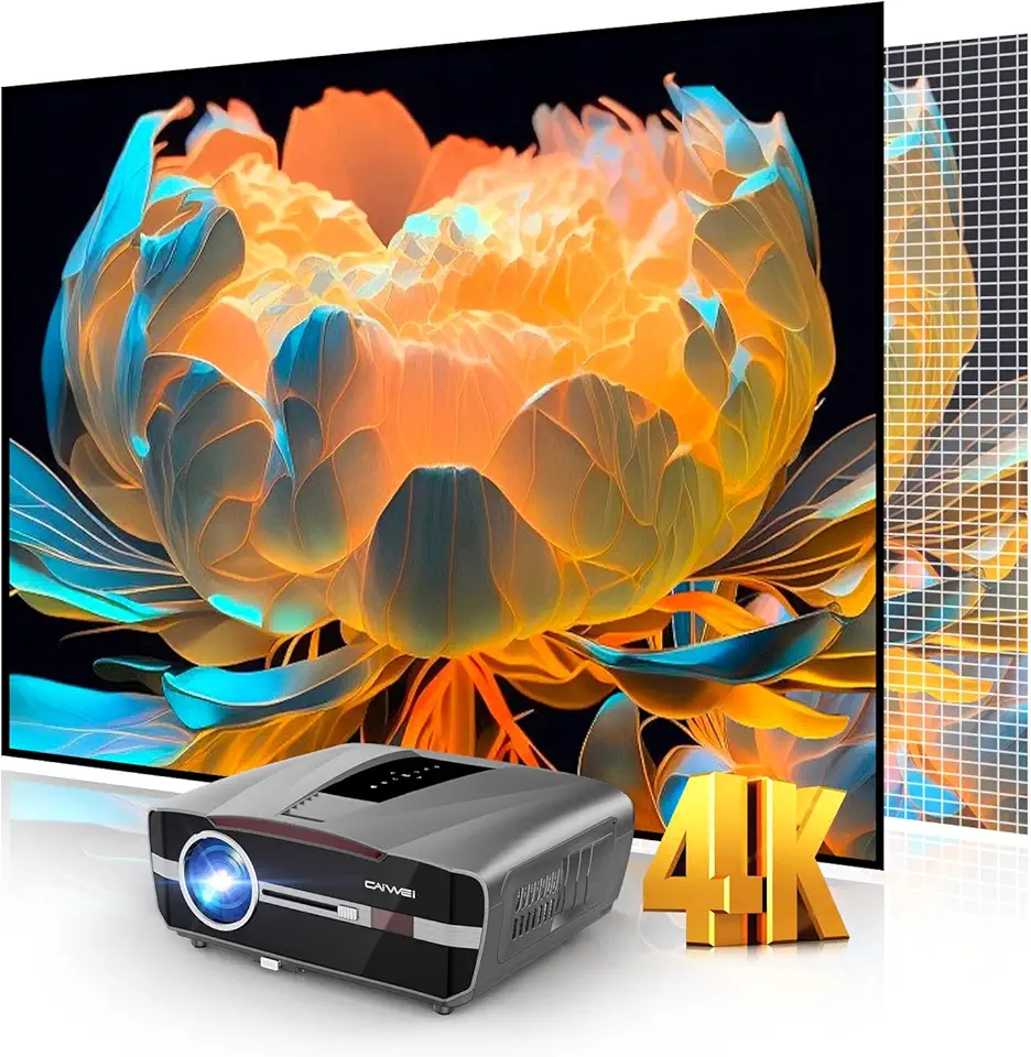 Projetor CAIWEI Daylight 2300 ANSI 4K HDR10 Alto Brilho, Smart TV com Apps, Foco Automático, HDMI ARC, WiFi 6, Bluetooth 5.2, Áudio DSP, Home Theater, Filmes, Jogos, Uso Diurno, Montagem no Teto
