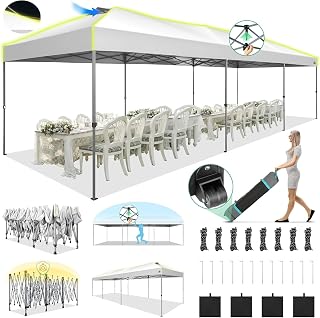COBIZI 10x30 Pop Up Canopy Tent, Wedding Party Tent Without Sidewall One Push Setup Glow, 3 Adjustable Height Air Vent Waterproof UPF50+, Wheeled Bag, Sandbag, Stake, Rope for Commercial, Outdoor