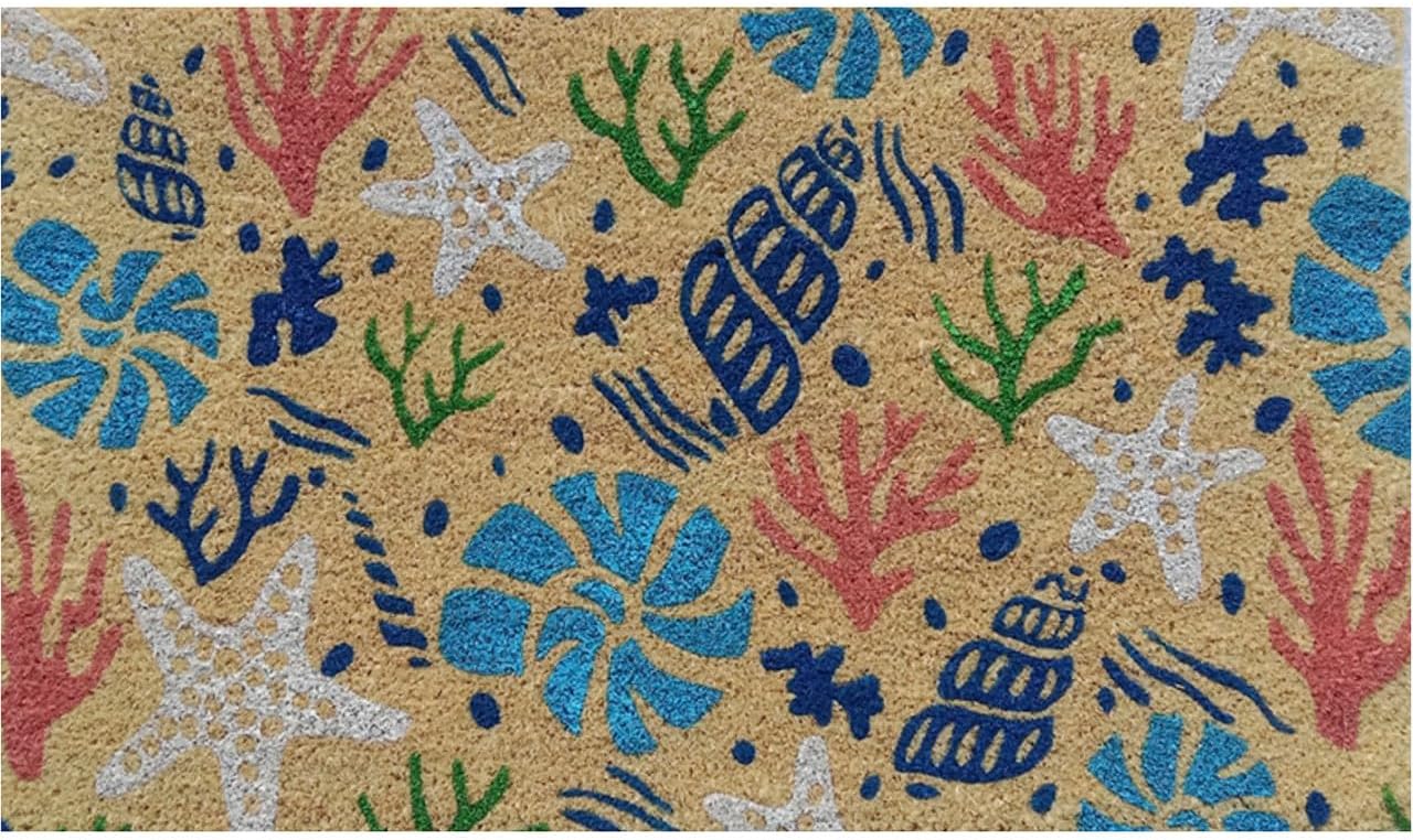Briarwood Lane Pink and Blue Tropical Coir Doormat 18 x 30