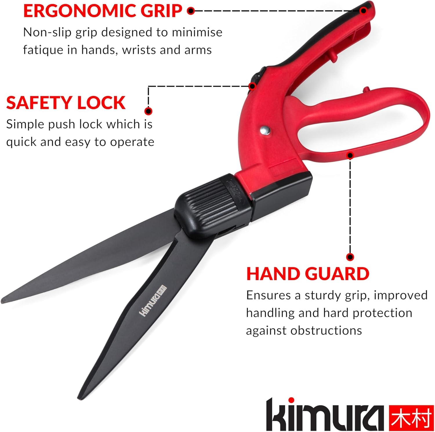 Kimura® Pro Grass Shears - Premium Lawn Shears with 360° Rotating Head, Japanese SK5 Steel Blades, Lightweight, Ergonomic TPR Coated Handles, Garden Shears for Edging and Trimming - 15" Grass Clippers - Image 3