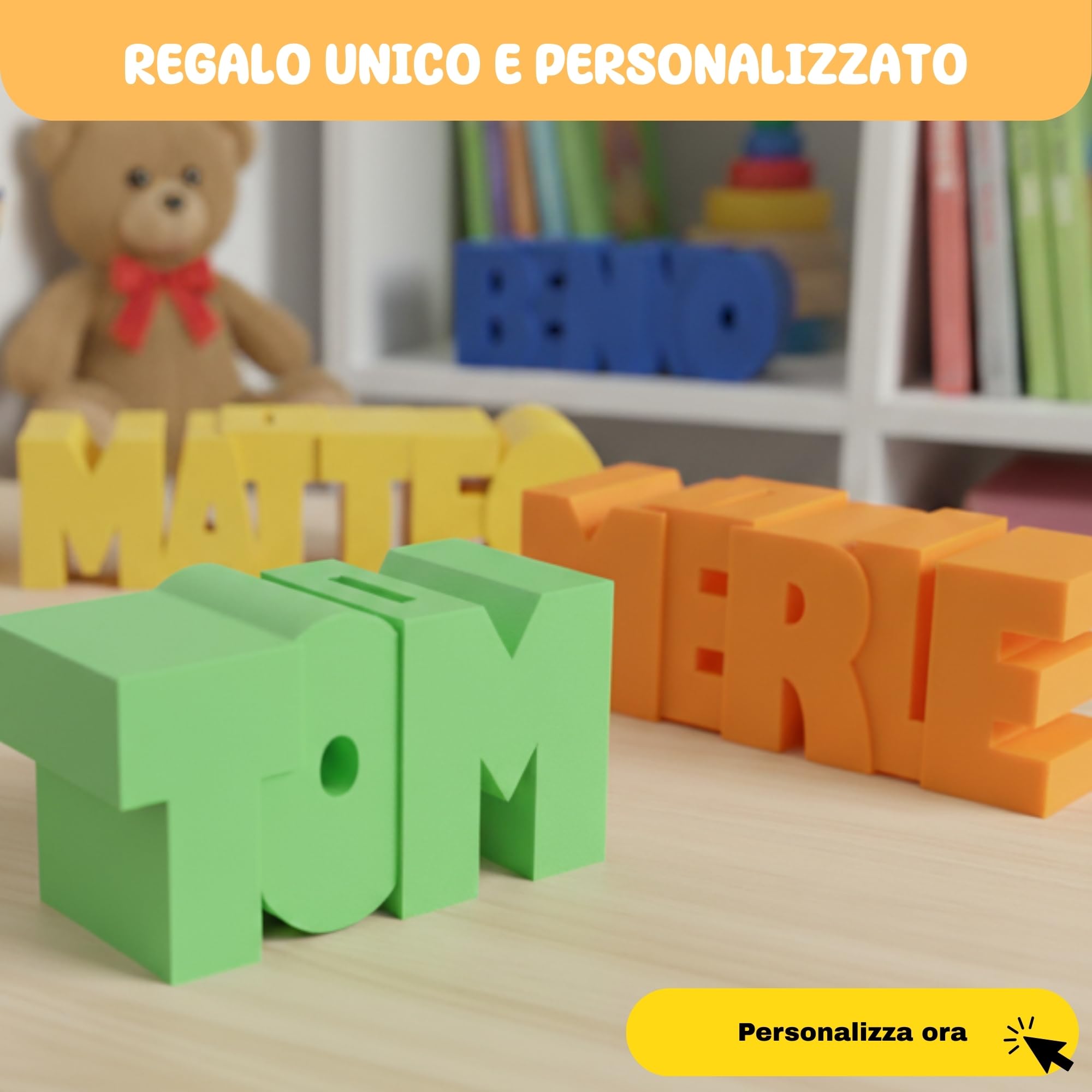 Salvadanaio Personalizzato per Bambini – Porcellino Salvadanaio con Nome – Porta Soldi e Raccogli Monete – Regalo Battesimo, Nascita e Compleanno
