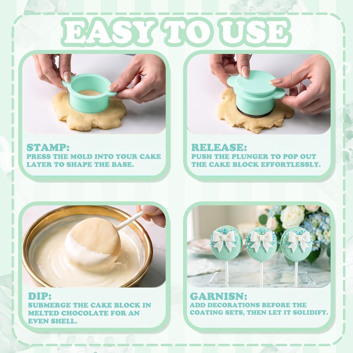 3.15in Cakesicle Cutter and Cake pop Mold Set with Display Tray, including 100 Sticks, 100 Bags and 100 ties Baking Tools for Home Baking, Birthday Parties, Baby Shower, Wedding Desserts(Turquoise)