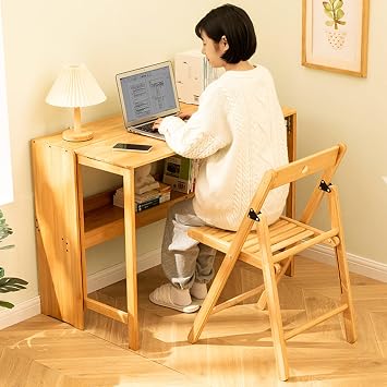 Folding Desk, Home Office Folding Table Desk, Portable Office Desk Special For Small Apartment, Simple Desk, Suitable For Home, School Dormitory(Brown,103x54x76CM)