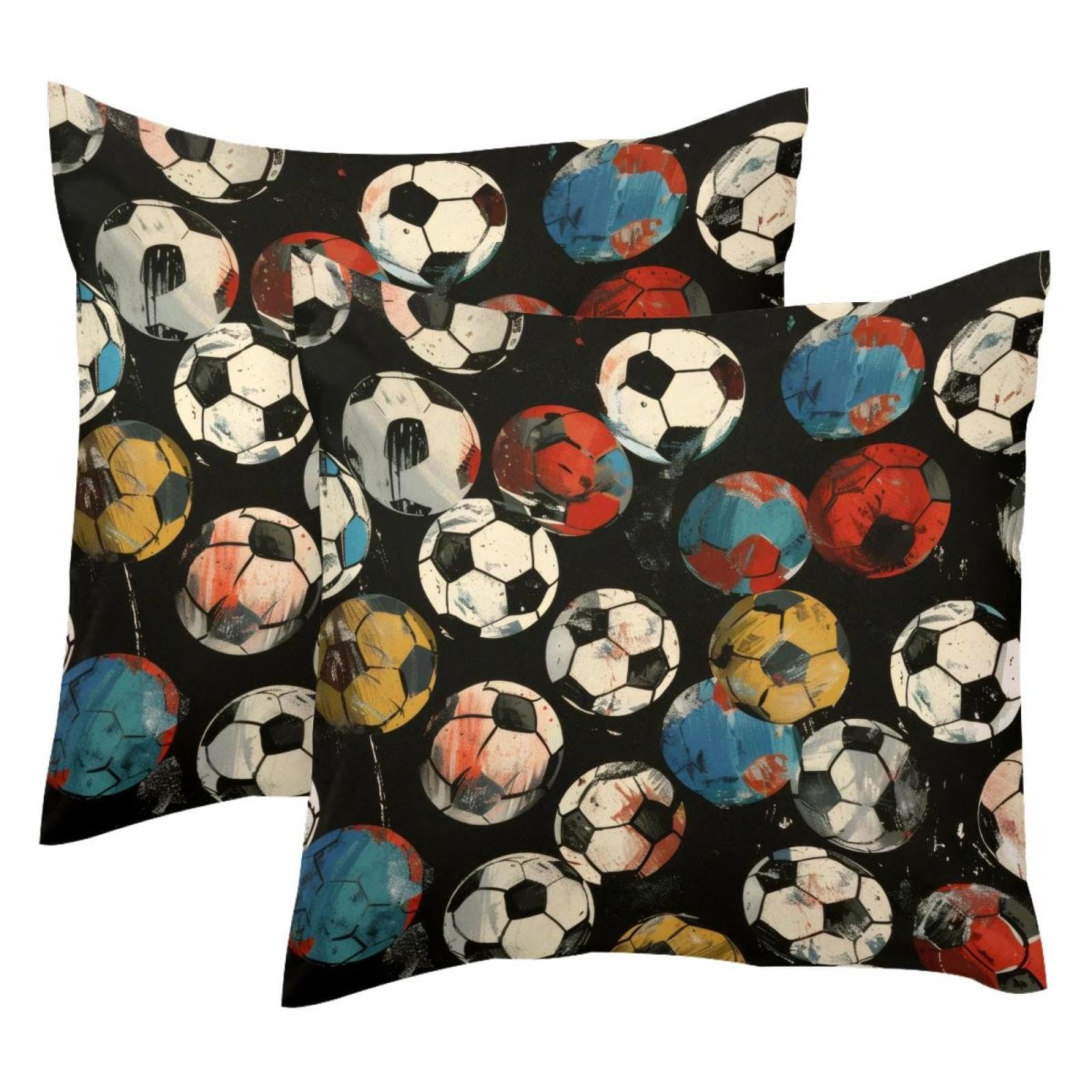 Housses de coussin football grunge en velours noir 50x50 cm lot de 2