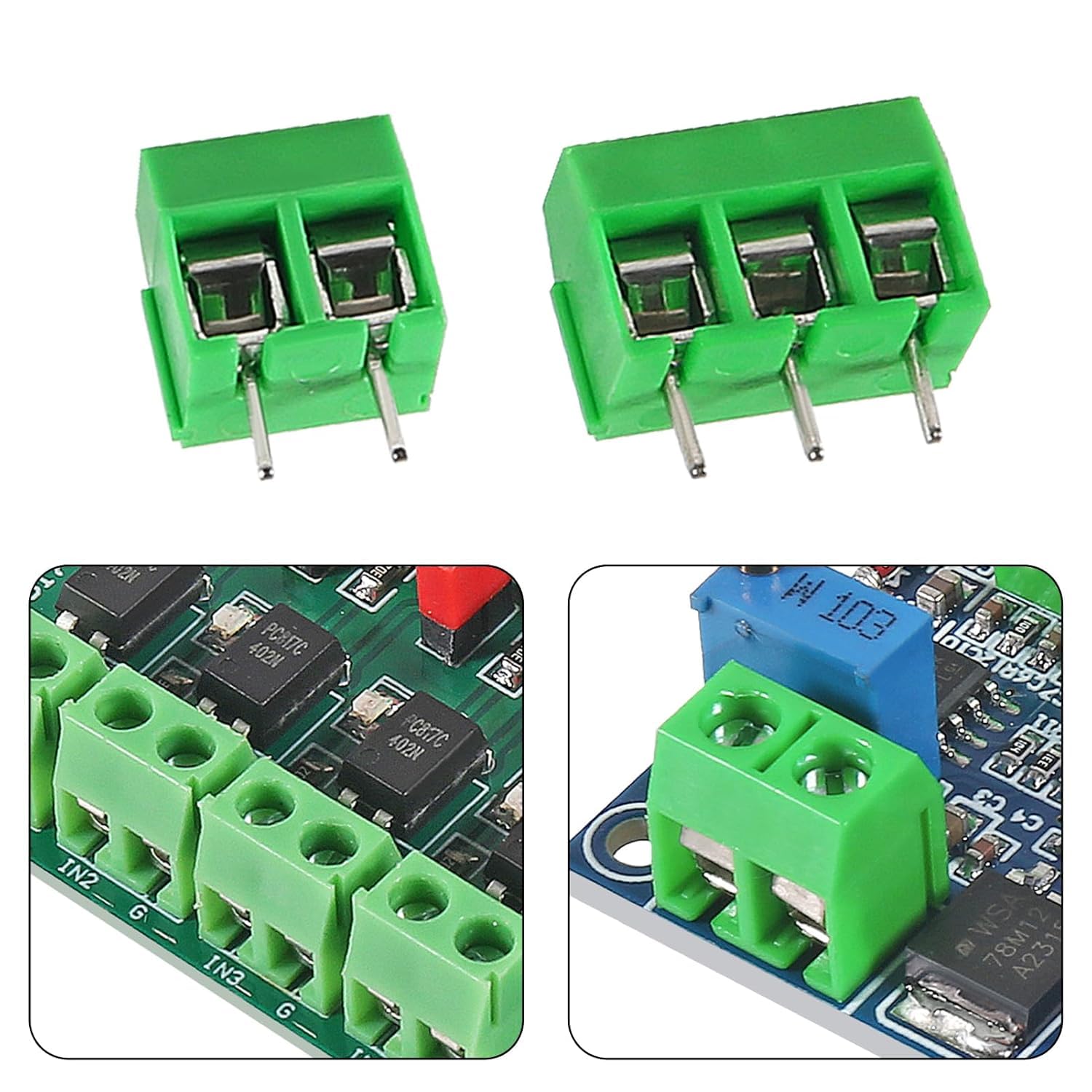 60pcs 2 Pin & 3 Pin 5mm/0.2inch Pitch PCB Mount Screw Terminal Block Connector (Can be Spliced) with Special Screwdriver for Arduino and Home Electronics Projects-Green
