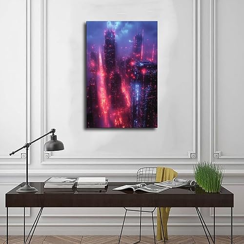 Miniatura 3 de Neon Cyberpunk Abstract Canvas  Futuristic Retro Tech Decor Poster Print for Teen Boys Room Wall Art Canvas Painting Print 24x36inch(60x90cm)