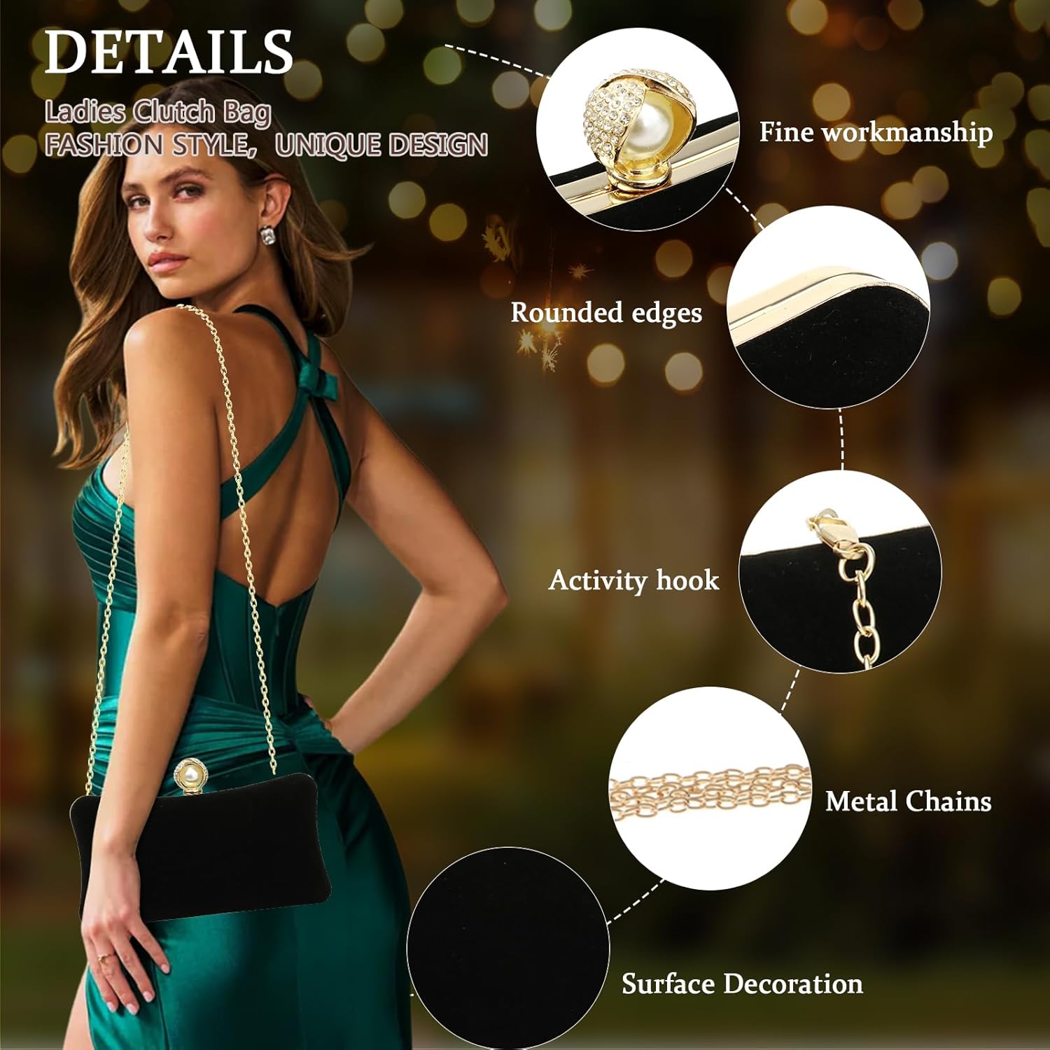 Comeon Women Velour Evening Clutch Bags Elegant Handbags Formal Party Clutches Purses for Wedding/Prom/Cocktail - Image 2