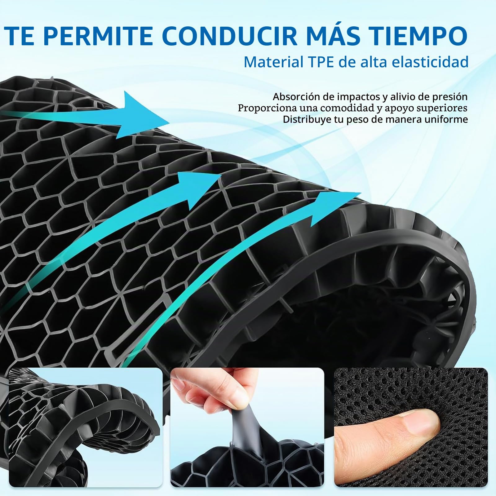 Cojín de gel universal para asiento de motocicleta, almohadilla de asiento con absorción de golpes de nido de abeja 3D, antideslizante y transpirable, con funda para asiento, para viajes de