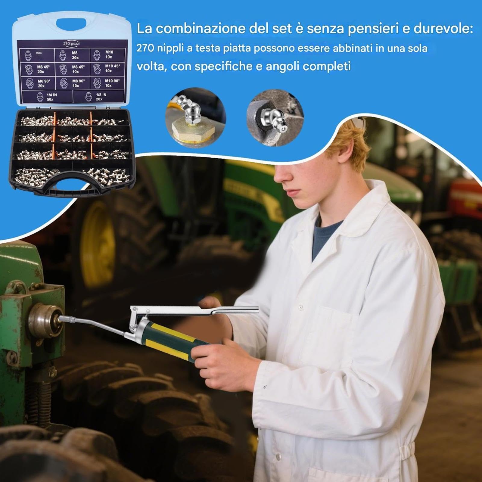 Generico Assortiment de graisse – Kit de lubrification industrielle automobile, robuste ensemble de graisseurs mécaniques, pièces polyvalentes de connecteurs d'entretien pour machines