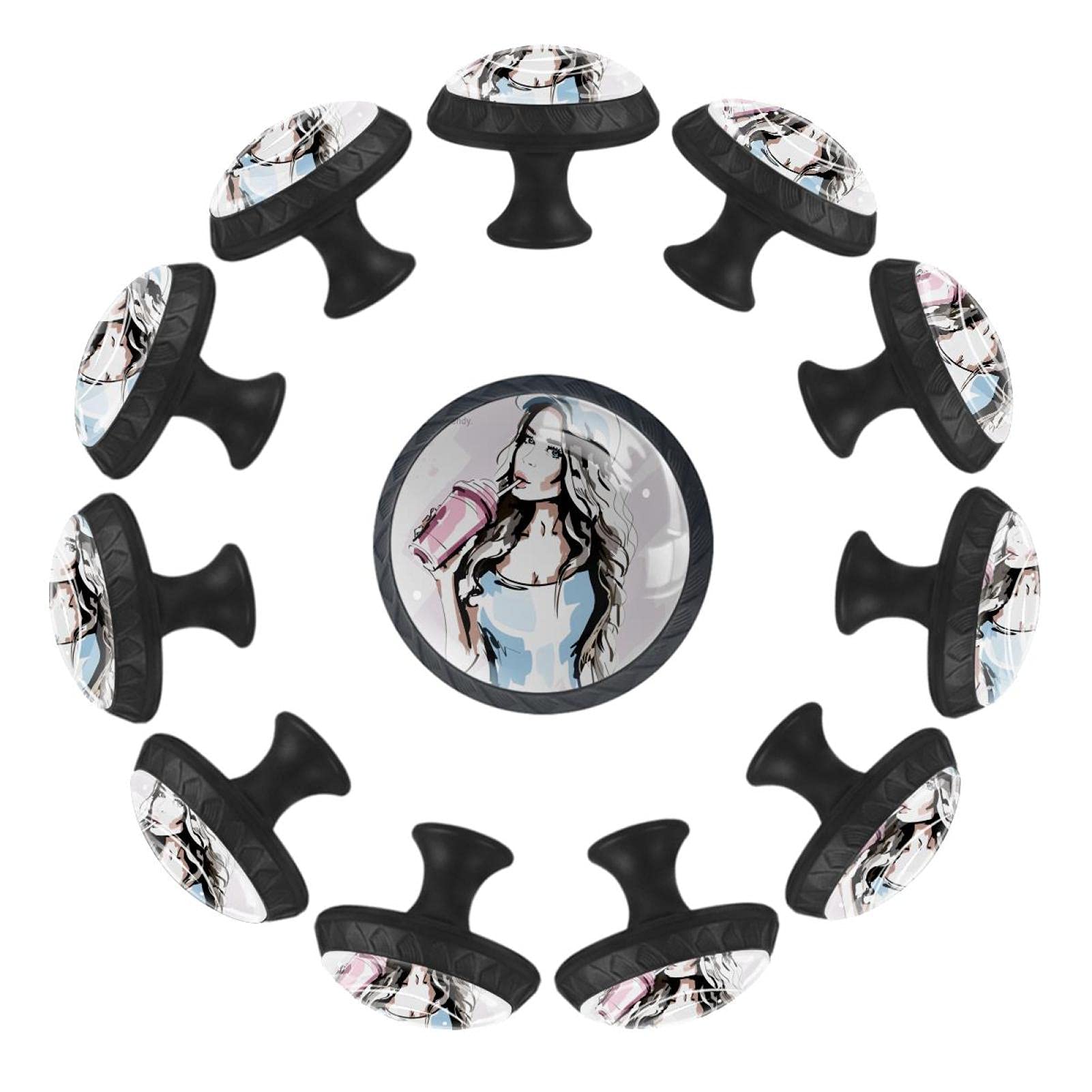 Boutons de meuble ronds 35 mm lot de 12 Fashion Girl pour tiroir commode