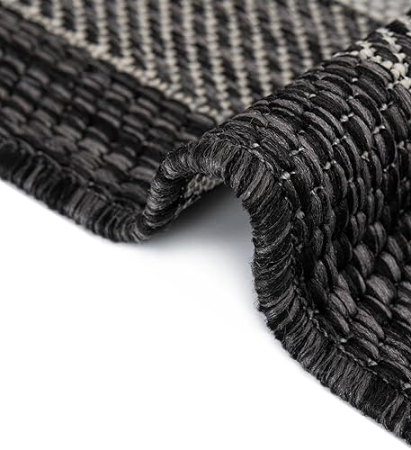 Miniatura 9 de Rugs.com Outdoor Border Collection Alfombra  Alfombra octagonal de tejido plano negro de 5 pies perfecta para salas de estar, cocinas, entradas