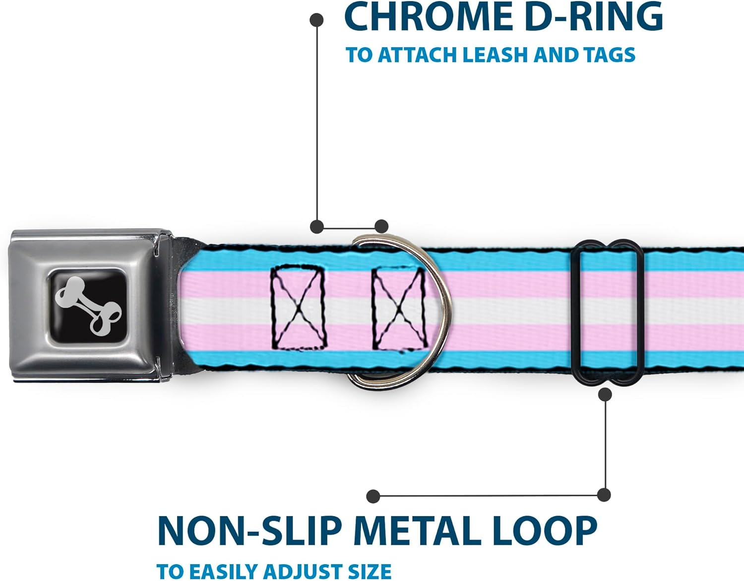 Dog Collar Seatbelt Buckle Flag Transgender Baby Blue Baby Pink White 16 to 23 Inches 1.5 Inch Wide